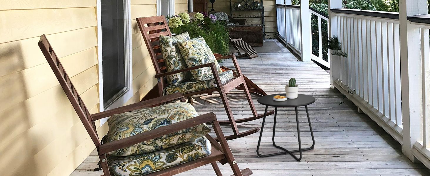 Outdoor Metal Side Table – Rust-Resistant Patio Small Round End Table, Accent Coffee Table for Balcony, Garden, Porch, Living Room & Bedroom – Lightweight Portable Plant Stand, Black