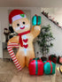 8FT/2.4m Lighted Inflatable Gingerbread Man Christmas Decoration with Candy Cane & Gift Boxes, Outdoor Indoor Holiday Yard Lawn Display with Built-in LED Lights