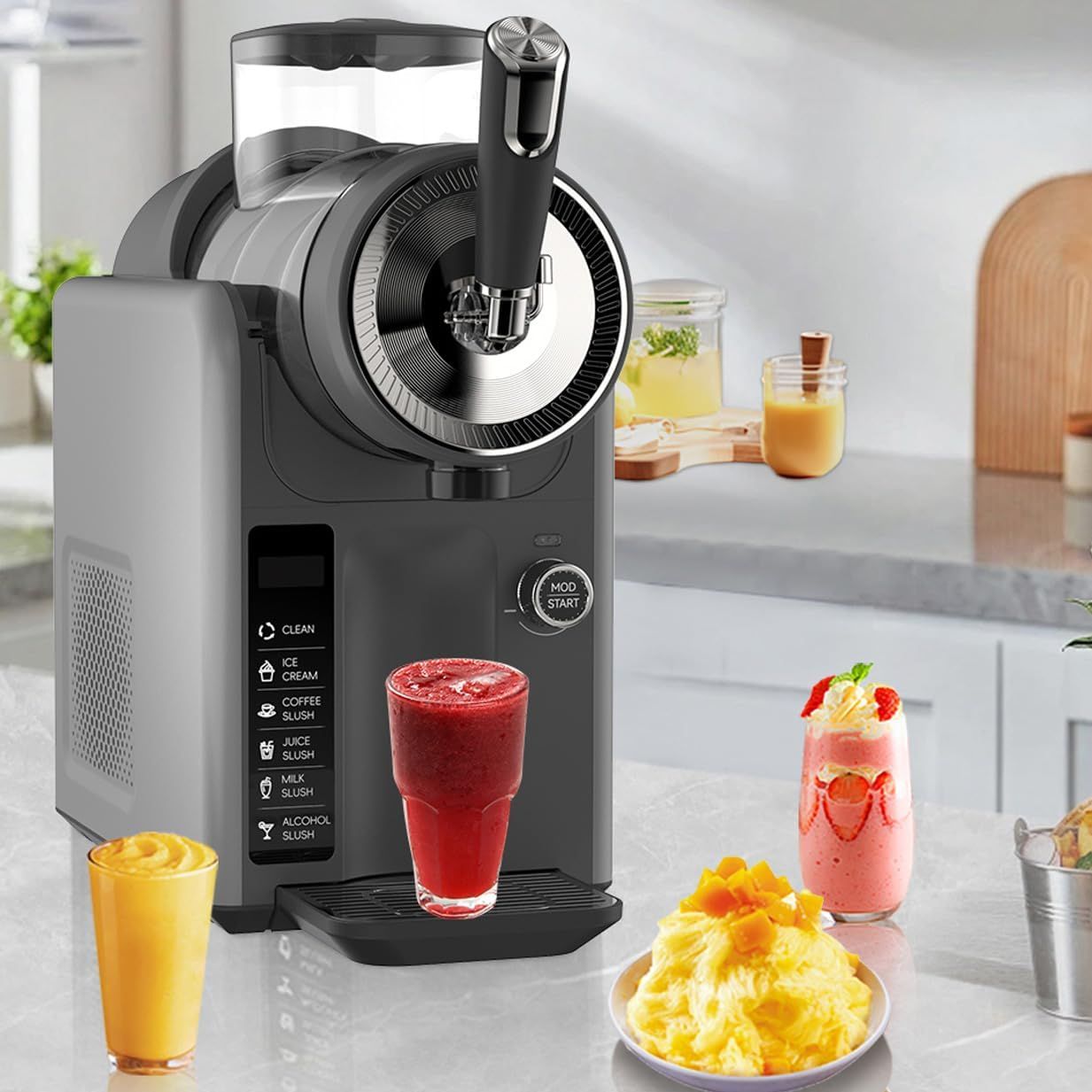 Slushie Machine for Home, No Ice Needed Frozen Drink Maker with 6 Preset Modes, 1.8L Capacity, LED Display, Self-Cleaning, Ideal for Margaritas, Milkshakes, Smoothies & Parties — Gray