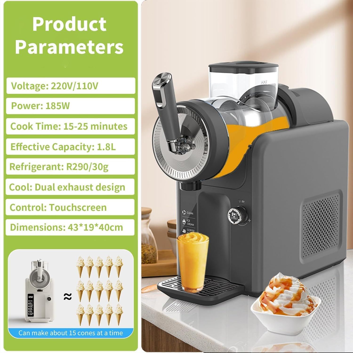 Slushie Machine for Home, No Ice Needed Frozen Drink Maker with 6 Preset Modes, 1.8L Capacity, LED Display, Self-Cleaning, Ideal for Margaritas, Milkshakes, Smoothies & Parties — Gray