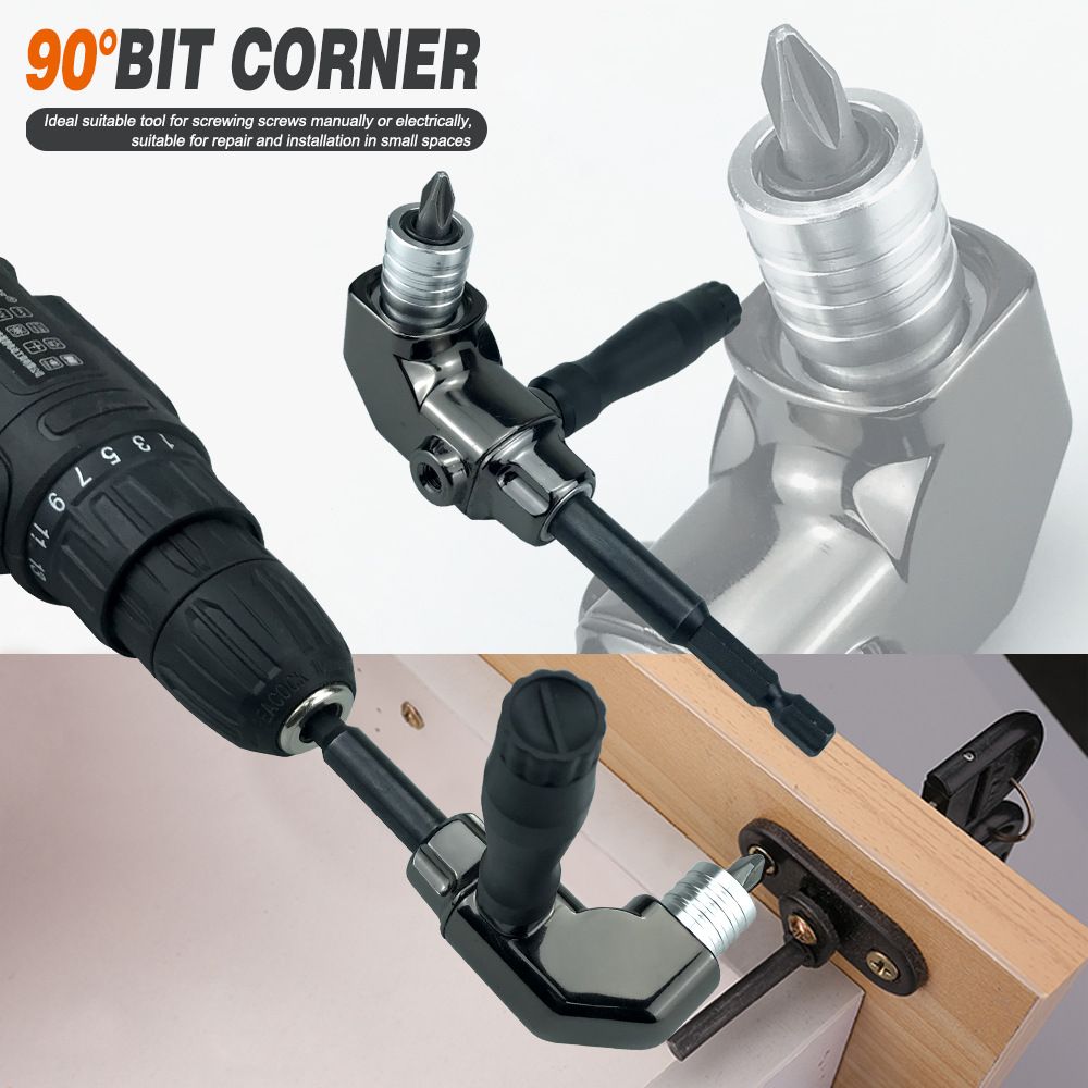 90 Degree Right Angle Drill Bit Adapter with Detachable Auxiliary Handle for Tight Space Screwdriving, Equipment Repair and Fastener Installation Tasks (Universal Screwdriver)