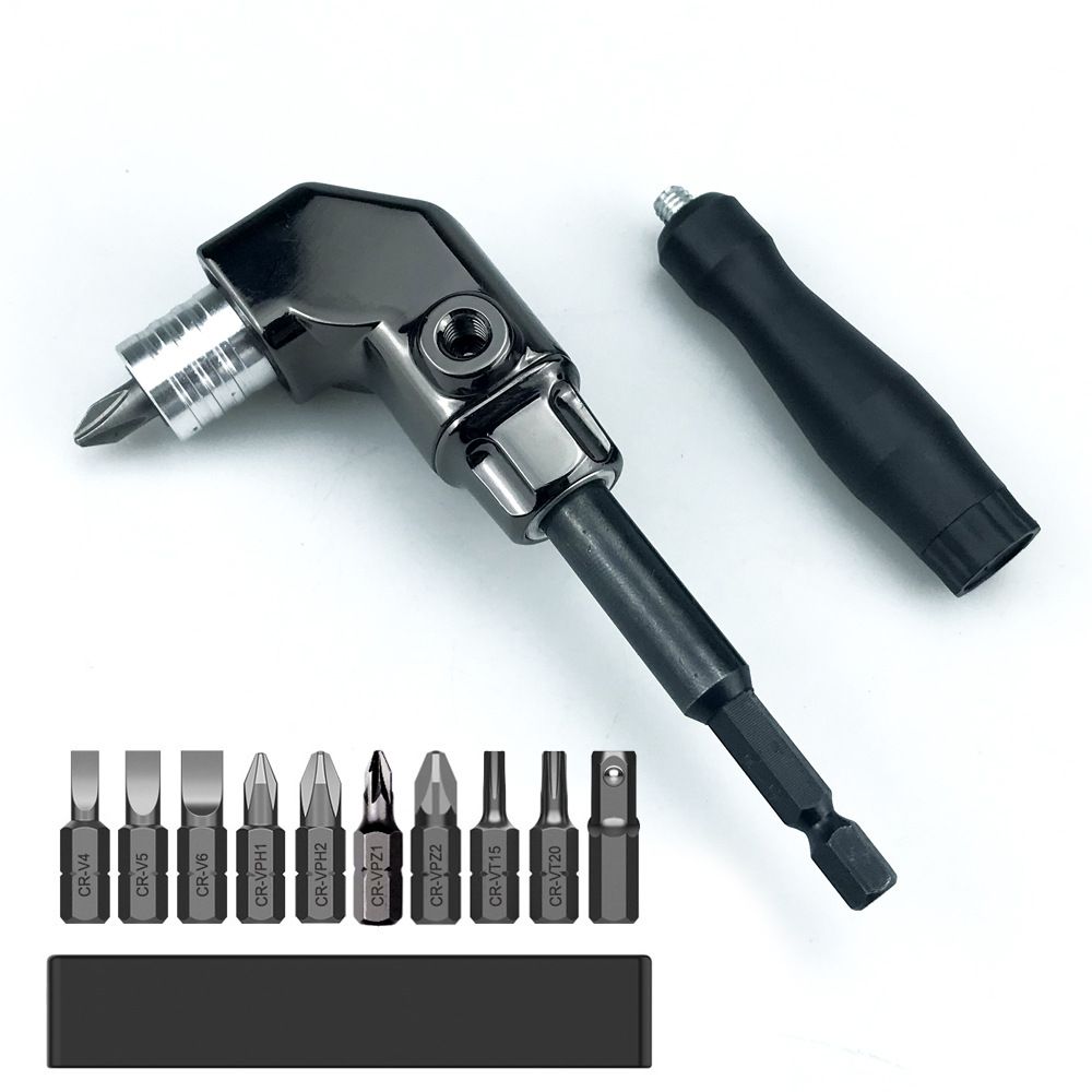 90 Degree Right Angle Drill Bit Adapter with Detachable Auxiliary Handle for Tight Space Screwdriving, Equipment Repair and Fastener Installation Tasks (Universal Screwdriver)