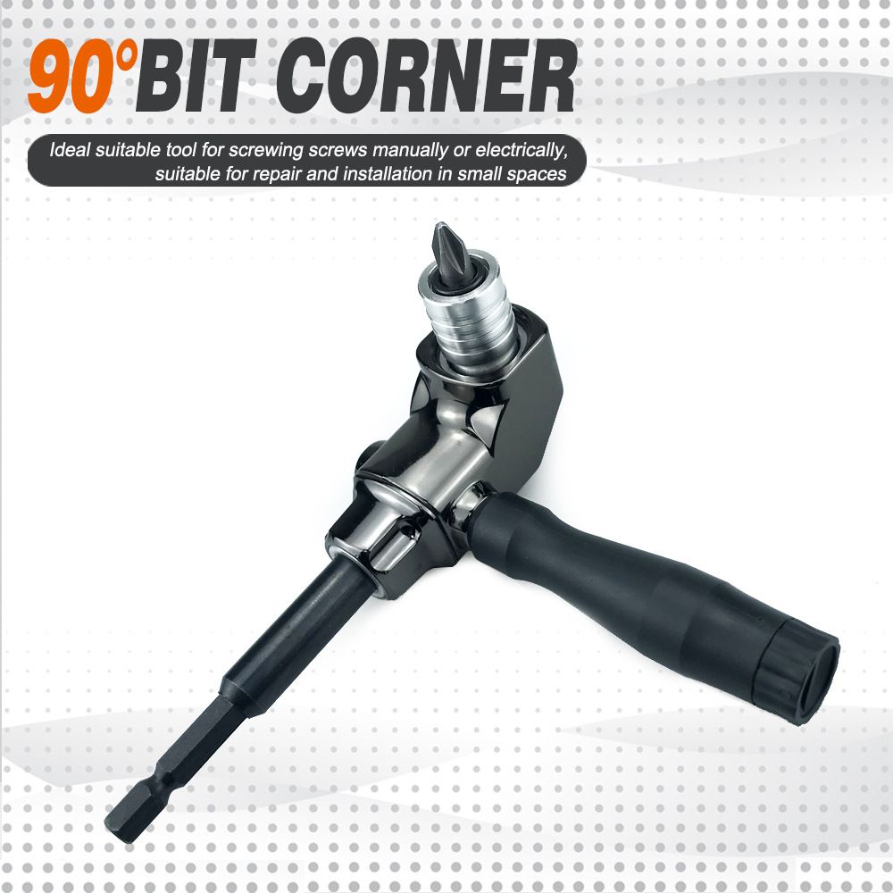 90 Degree Right Angle Drill Bit Adapter with Detachable Auxiliary Handle for Tight Space Screwdriving, Equipment Repair and Fastener Installation Tasks (Universal Screwdriver + 10 Bits)
