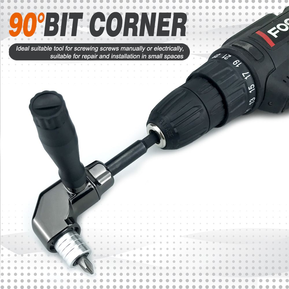 90 Degree Right Angle Drill Bit Adapter with Detachable Auxiliary Handle for Tight Space Screwdriving, Equipment Repair and Fastener Installation Tasks (Universal Screwdriver + 10 Bits)