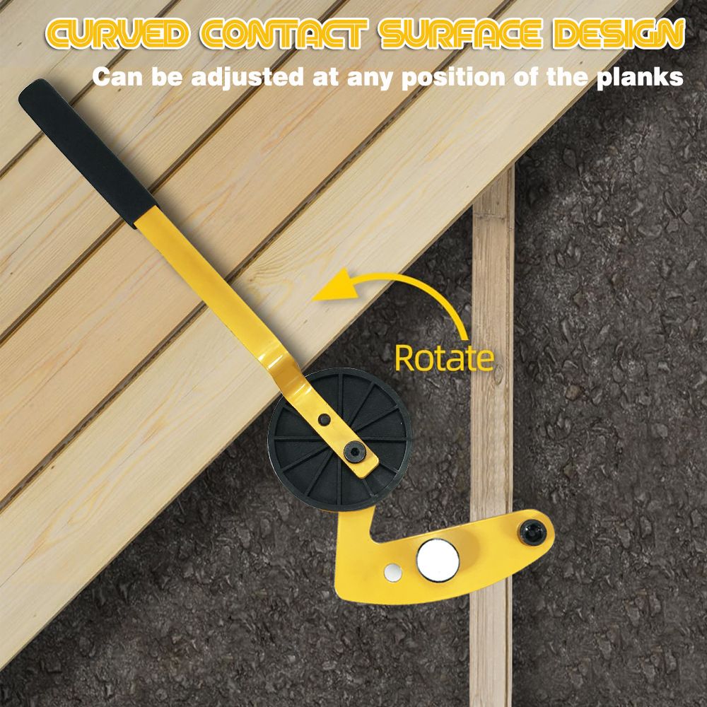 Deck Board Straightening Tool with Anti-Slip Handle and Hard Pressure Roller for Aligning Wooden or Metal Joinery Decking Installation Projects (Yellow)