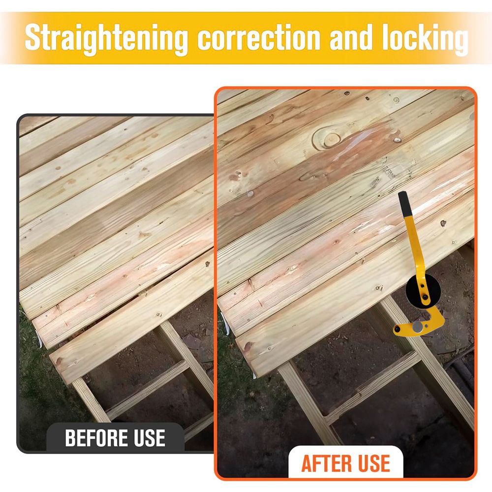 Deck Board Straightening Tool with Anti-Slip Handle and Hard Pressure Roller for Aligning Wooden or Metal Joinery Decking Installation Projects (Yellow)