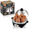Electric Egg Cooker for 7 Eggs with Automatic Shut-Off, One-Button Operation for Hard-Boiled, Soft-Boiled, and Poached Eggs, Compact Stainless Steel Steamer for Quick Breakfast and Daily Meals (Silver)