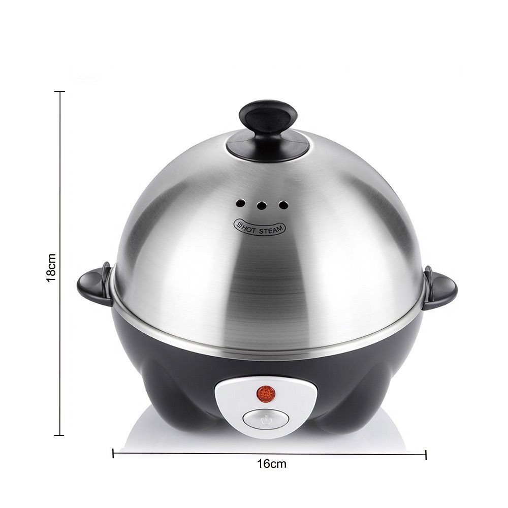 Electric Egg Cooker for 7 Eggs with Automatic Shut-Off, One-Button Operation for Hard-Boiled, Soft-Boiled, and Poached Eggs, Compact Stainless Steel Steamer for Quick Breakfast and Daily Meals (Silver)