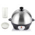 Electric Egg Cooker for 7 Eggs with Automatic Shut-Off, One-Button Operation for Hard-Boiled, Soft-Boiled, and Poached Eggs, Compact Stainless Steel Steamer for Quick Breakfast and Daily Meals (Silver)