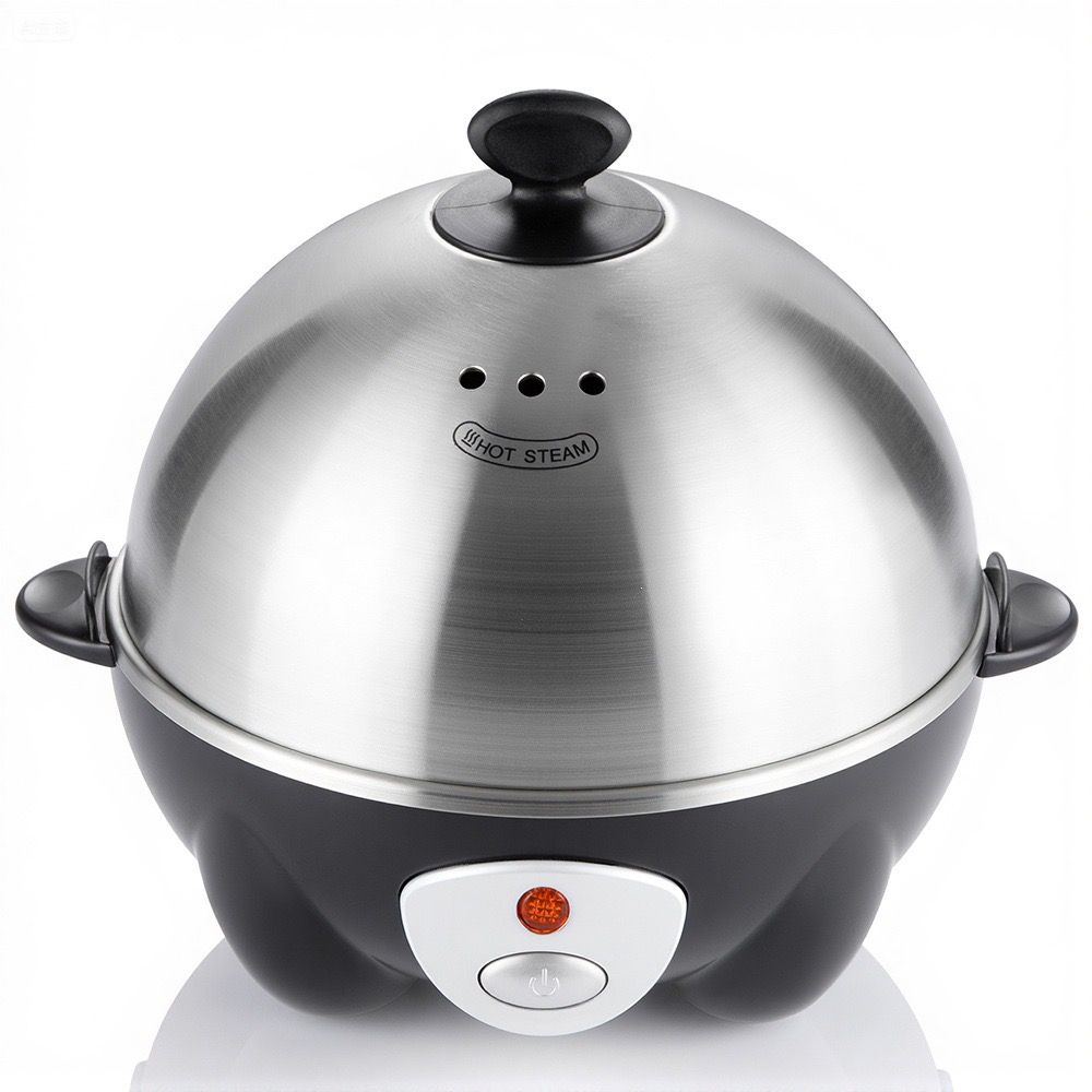 Electric Egg Cooker for 7 Eggs with Automatic Shut-Off, One-Button Operation for Hard-Boiled, Soft-Boiled, and Poached Eggs, Compact Stainless Steel Steamer for Quick Breakfast and Daily Meals (Silver)