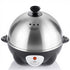 Electric Egg Cooker for 7 Eggs with Automatic Shut-Off, One-Button Operation for Hard-Boiled, Soft-Boiled, and Poached Eggs, Compact Stainless Steel Steamer for Quick Breakfast and Daily Meals (Silver)