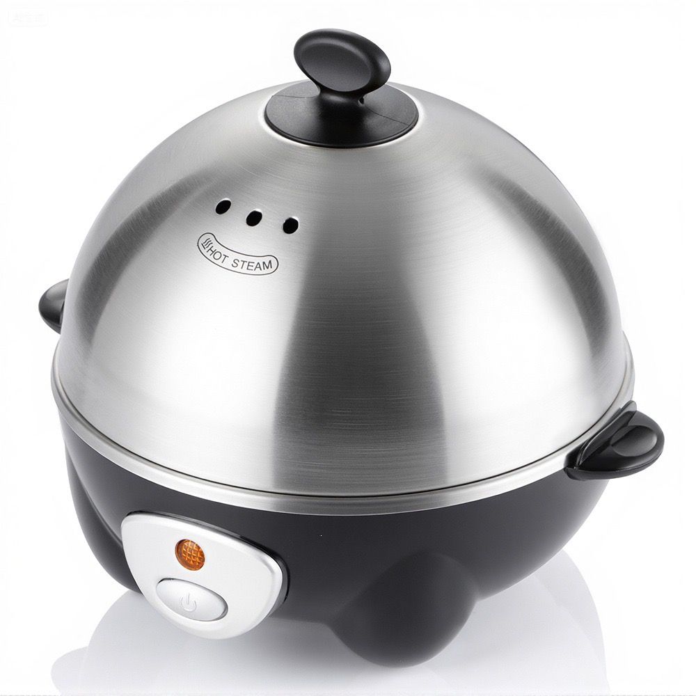 Electric Egg Cooker for 7 Eggs with Automatic Shut-Off, One-Button Operation for Hard-Boiled, Soft-Boiled, and Poached Eggs, Compact Stainless Steel Steamer for Quick Breakfast and Daily Meals (Silver)