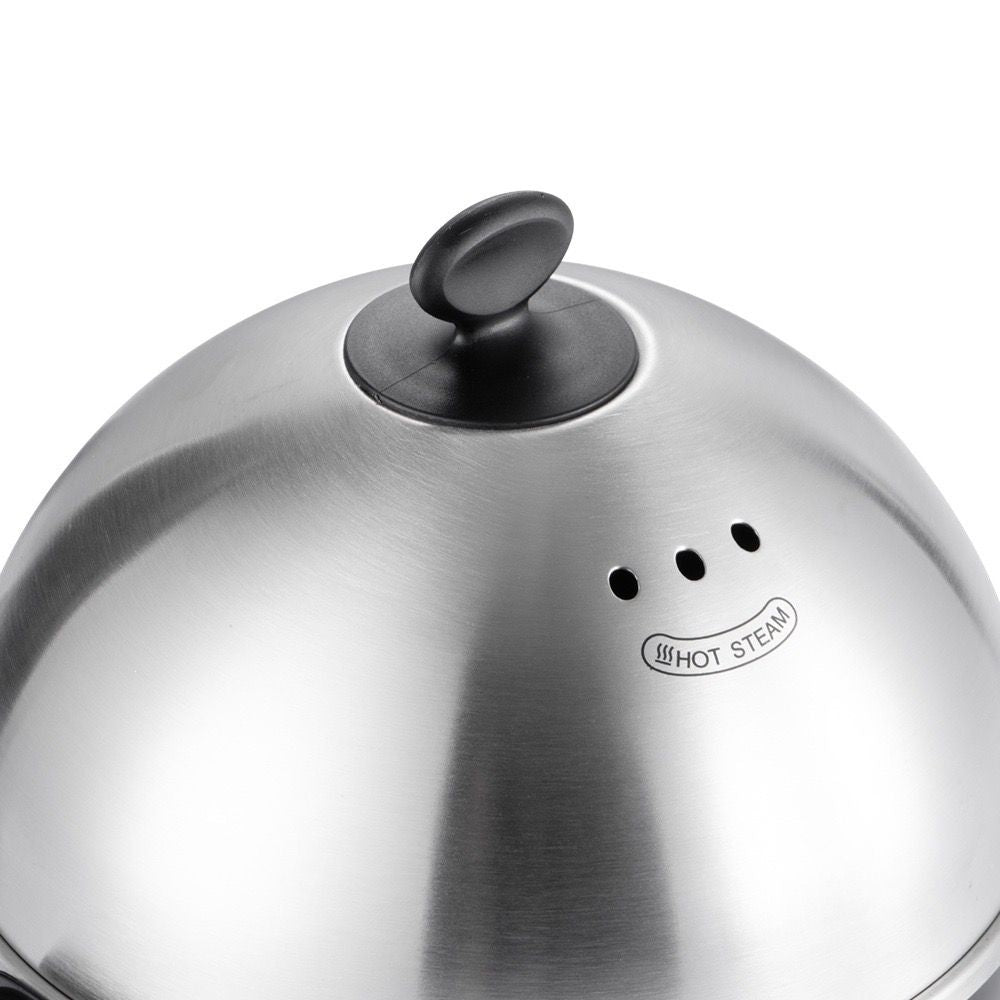 Electric Egg Cooker for 7 Eggs with Automatic Shut-Off, One-Button Operation for Hard-Boiled, Soft-Boiled, and Poached Eggs, Compact Stainless Steel Steamer for Quick Breakfast and Daily Meals (Silver)