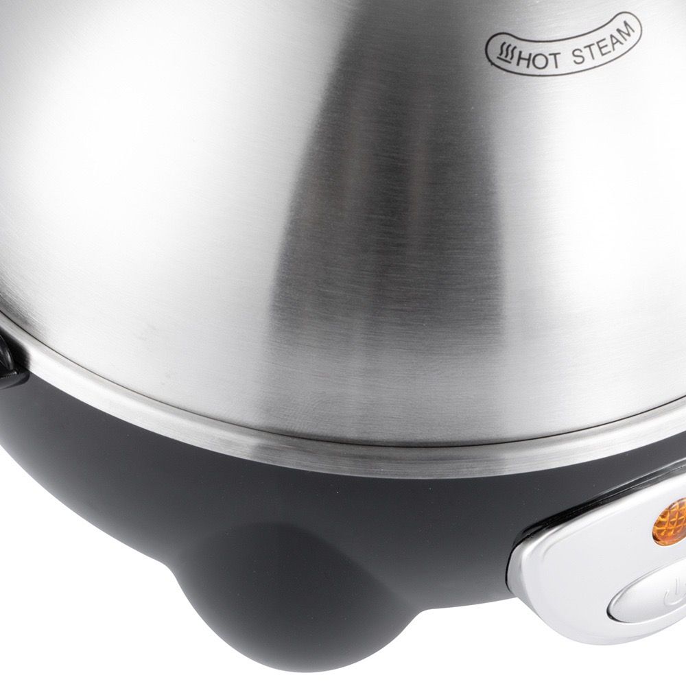 Electric Egg Cooker for 7 Eggs with Automatic Shut-Off, One-Button Operation for Hard-Boiled, Soft-Boiled, and Poached Eggs, Compact Stainless Steel Steamer for Quick Breakfast and Daily Meals (Silver)