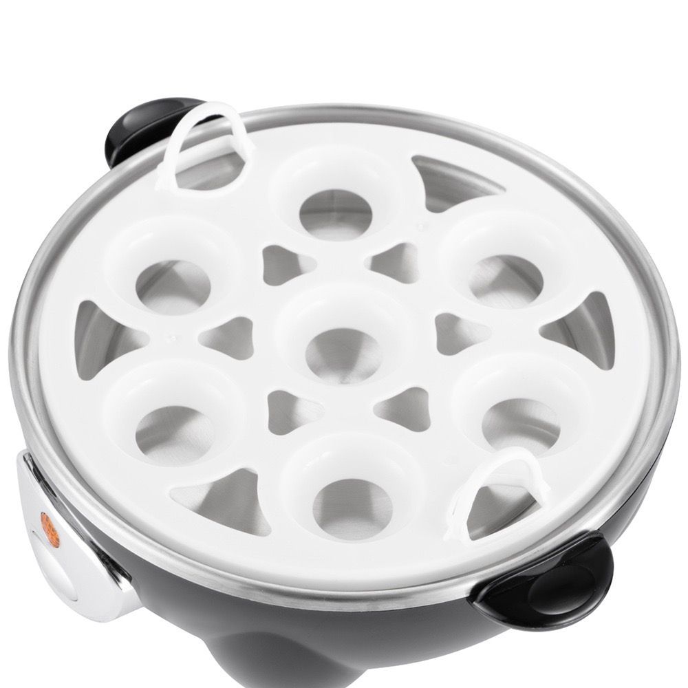 Electric Egg Cooker for 7 Eggs with Automatic Shut-Off, One-Button Operation for Hard-Boiled, Soft-Boiled, and Poached Eggs, Compact Stainless Steel Steamer for Quick Breakfast and Daily Meals (Silver)