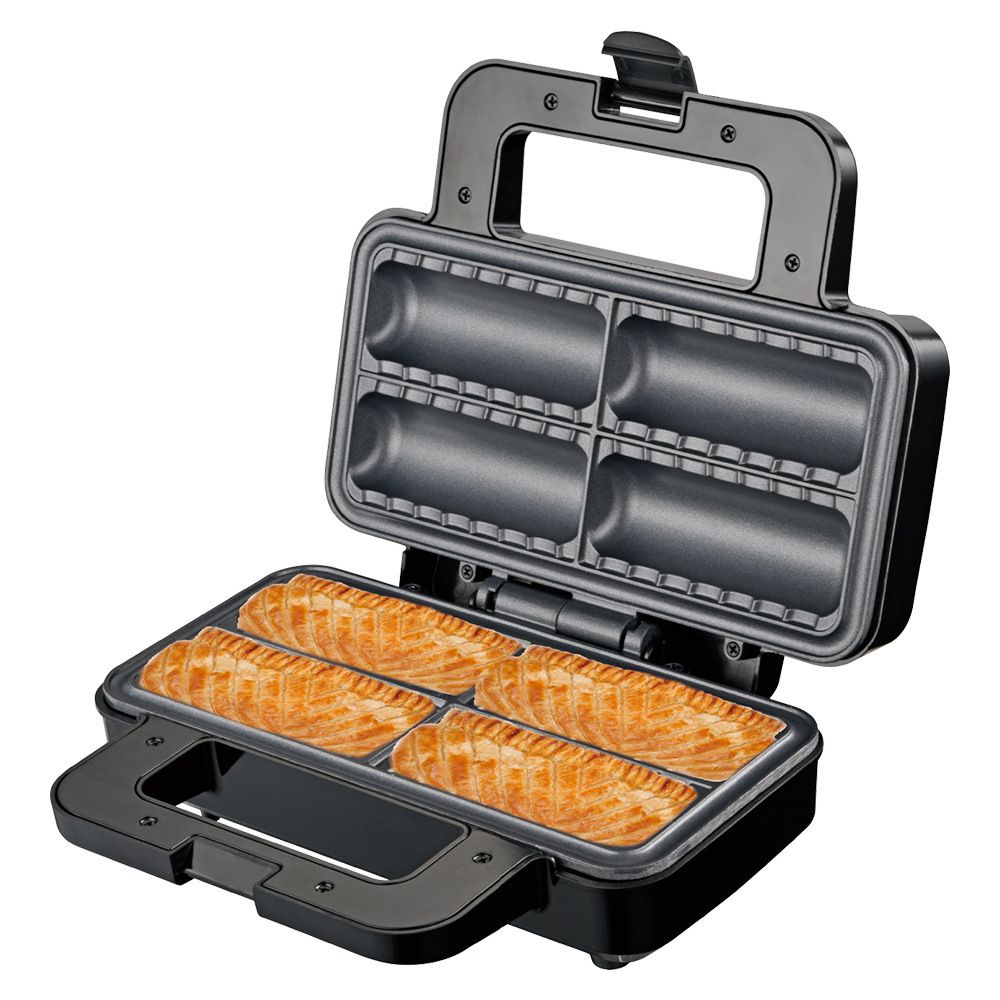 Electric Sausage Roll Maker with Non-Stick Dual-Sided Heating Plates, 800W Compact Countertop Appliance for Homemade Pastries, Savory Snacks and Breakfast Treats (Black)