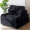 Convertible Folding Sofa Bed with Pumpkin Design, Corduroy Fabric, 3D Tufted Backrest, and Cylindrical Pillow for Living Room, Guest Room, and Small Apartments (Black)