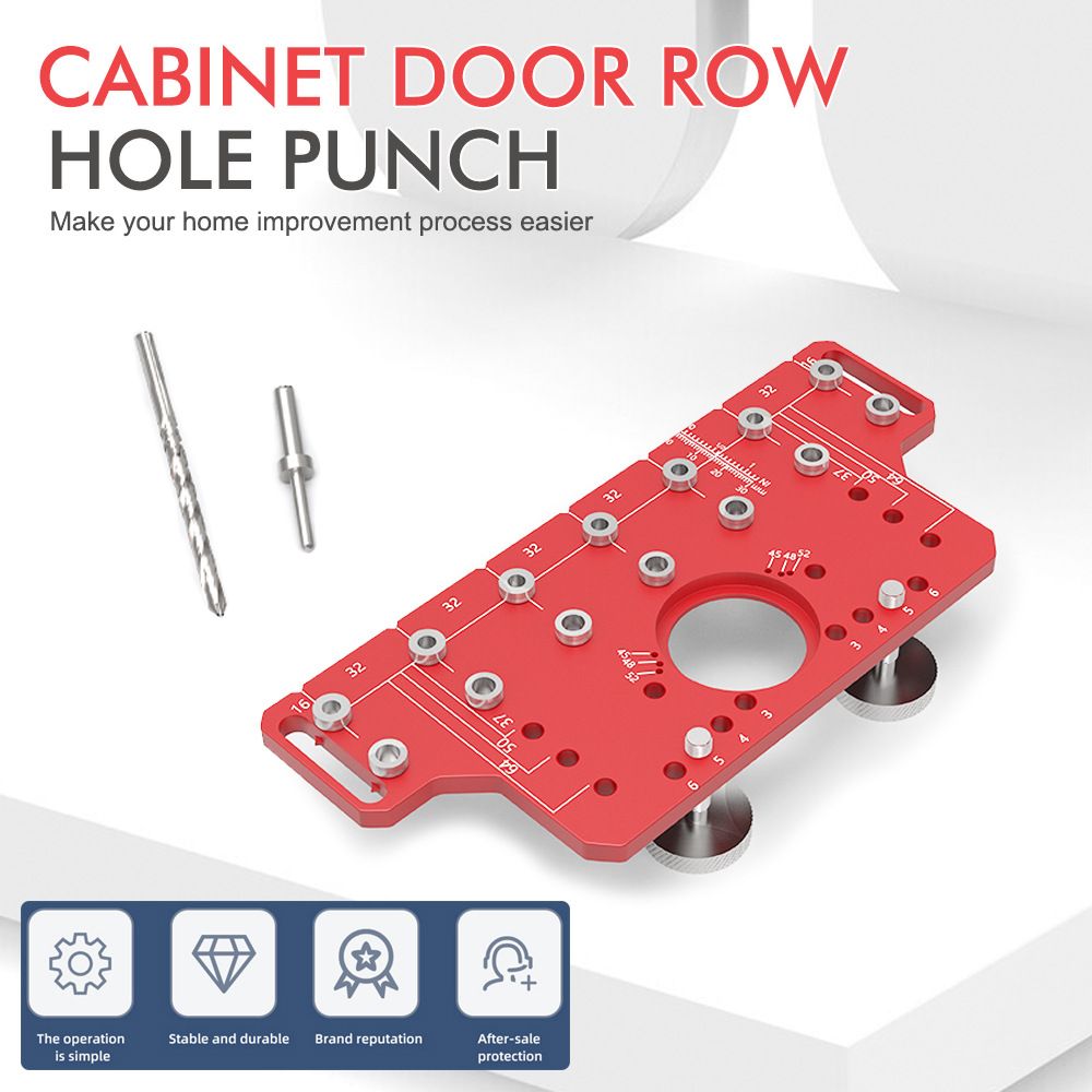 2-in-1 Cabinet Door Drilling Locator Template for Hinge and Handle Installation, Alloy Woodworking Punch Positioner with Scale Marks for Drawer Wardrobe File Cabinet Hardware Mounting (2-in-1 Cabinet Hinge & Handle Drilling Jig)