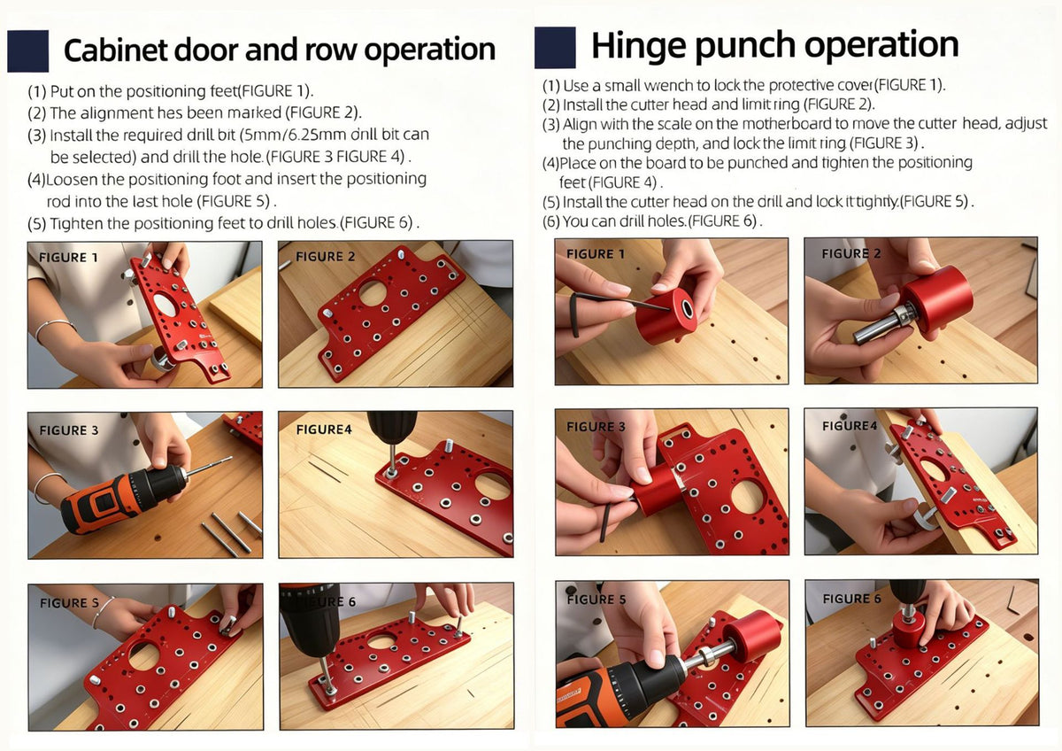 2-in-1 Cabinet Door Drilling Locator Template for Hinge and Handle Installation, Alloy Woodworking Punch Positioner with Scale Marks for Drawer Wardrobe File Cabinet Hardware Mounting (2-in-1 Cabinet Hinge & Handle Drilling Jig)