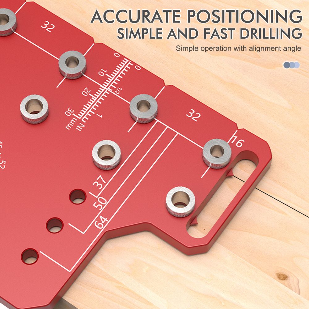 2-in-1 Cabinet Door Drilling Locator Template for Hinge and Handle Installation, Alloy Woodworking Punch Positioner with Scale Marks for Drawer Wardrobe File Cabinet Hardware Mounting (2-in-1 Drilling Jig with Row Hole Guide & Drill Bits Set)