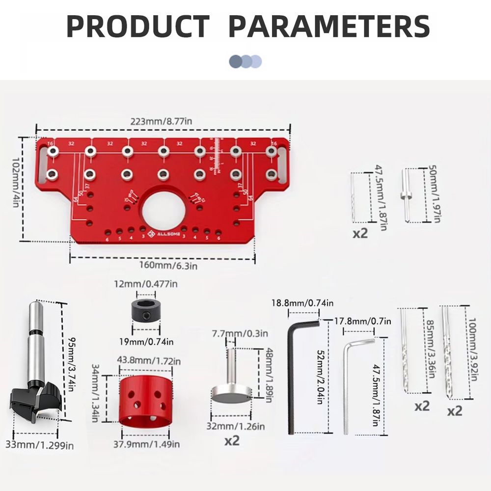 2-in-1 Cabinet Door Drilling Locator Template for Hinge and Handle Installation, Alloy Woodworking Punch Positioner with Scale Marks for Drawer Wardrobe File Cabinet Hardware Mounting (2-in-1 Drilling Jig with Row Hole Guide & Drill Bits Set)