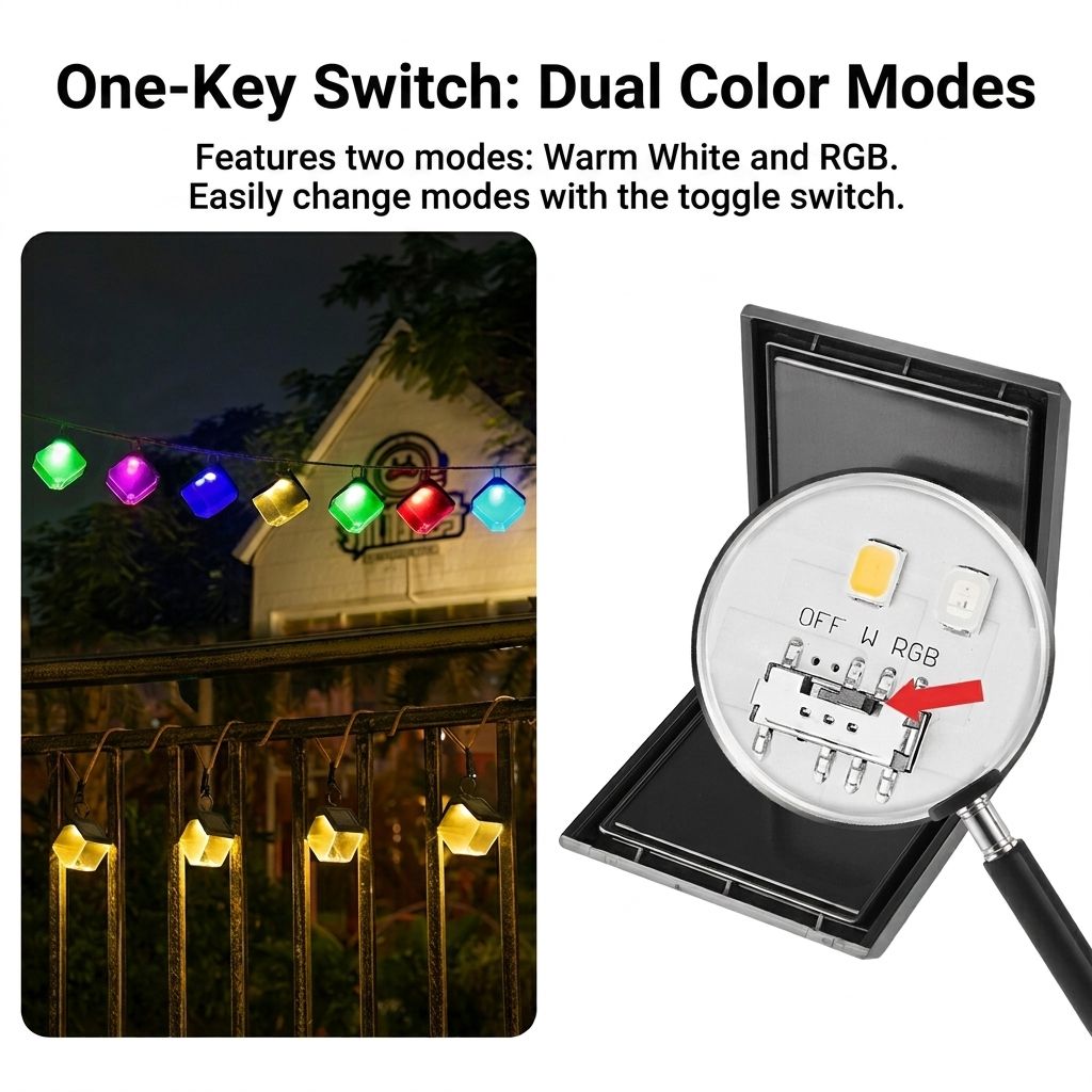 Solar Ice Brick Hanging Light with Auto Dusk-to-Dawn Sensor, IP65 Waterproof Outdoor Decorative Lantern for Garden, Patio, Fence, Courtyard, Campsite, and Pathway Ambient Lighting with Warm White & RGB Multi-Color Modes (12PCS Dual-Color（Warm+RGB）)