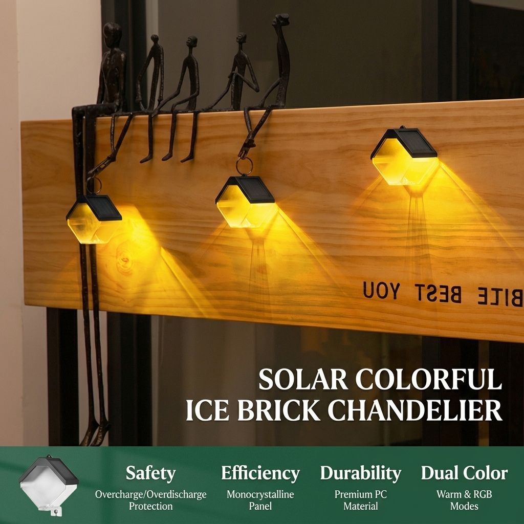 Solar Ice Brick Hanging Light with Auto Dusk-to-Dawn Sensor, IP65 Waterproof Outdoor Decorative Lantern for Garden, Patio, Fence, Courtyard, Campsite, and Pathway Ambient Lighting with Warm White & RGB Multi-Color Modes (6PCS Dual-Color（Warm+RGB）)