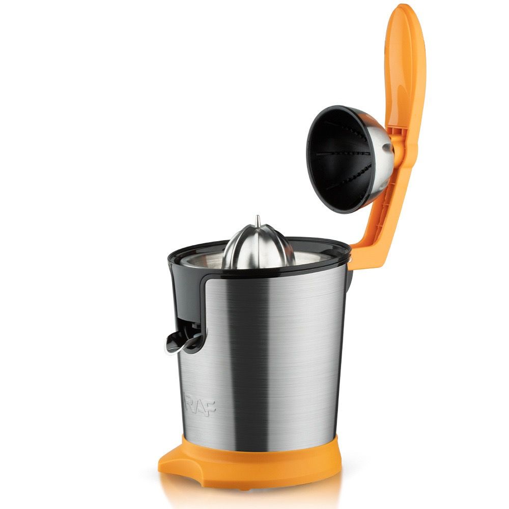 Electric Citrus Juicer with Stainless Steel Body and Dual-Color Press Arm – Effortlessly Squeeze Fresh Orange, Lemon, and Grapefruit Juice at Home with a Powerful Motor, Large 400mL Capacity, and Easy-Clean Detachable Parts for Daily Family Use. (Orange)