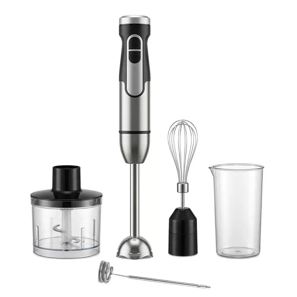 4-in-1 Multifunctional Hand Blender with 304 Stainless Steel Immersion Stick, Chopper Bowl, Whisk Attachment and Measuring Cup for Smoothies, Baby Food, Soups, Cream and Egg Whisking, and Vegetable Chopping in Home Kitchen (5-in-1)
