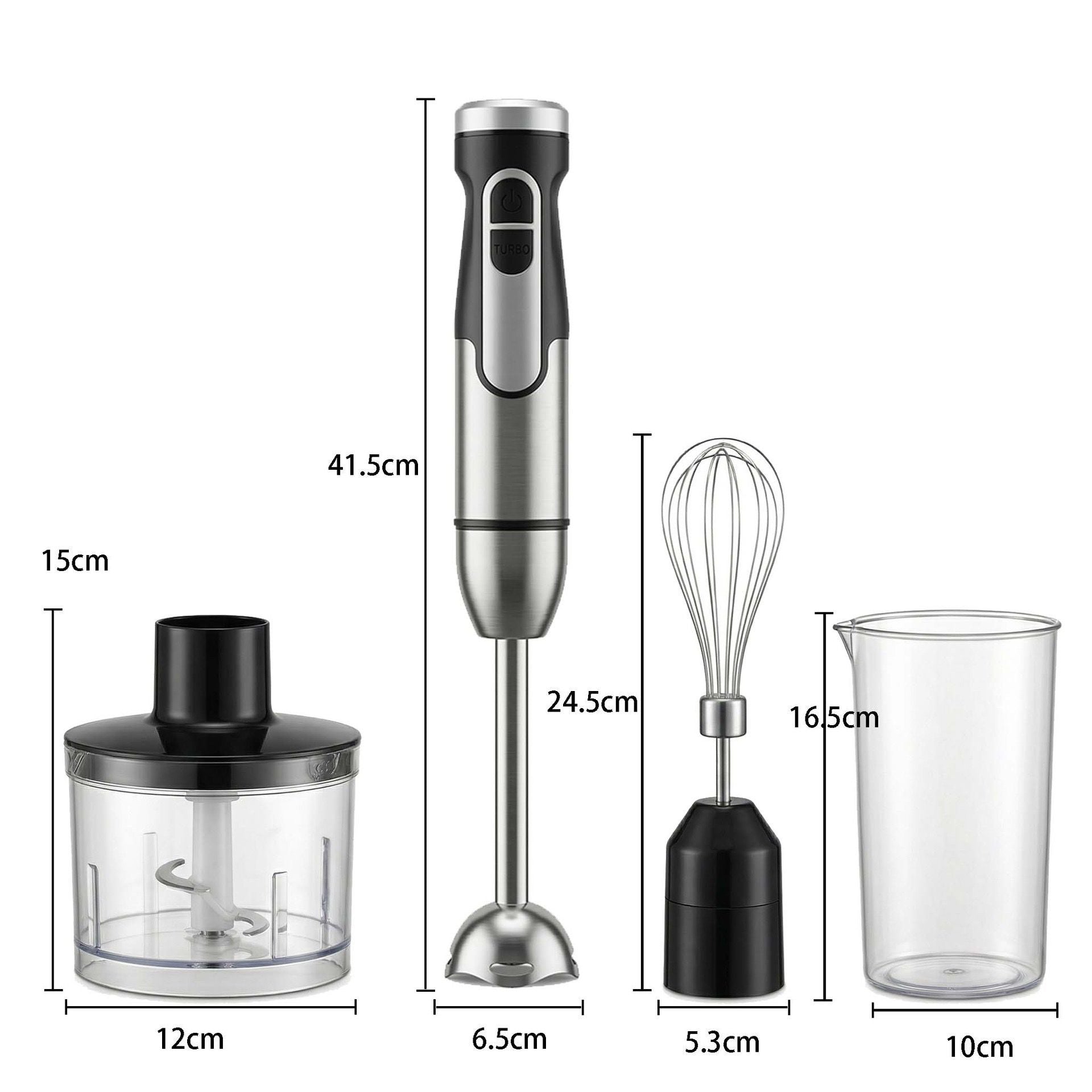 4-in-1 Multifunctional Hand Blender with 304 Stainless Steel Immersion Stick, Chopper Bowl, Whisk Attachment and Measuring Cup for Smoothies, Baby Food, Soups, Cream and Egg Whisking, and Vegetable Chopping in Home Kitchen (5-in-1)