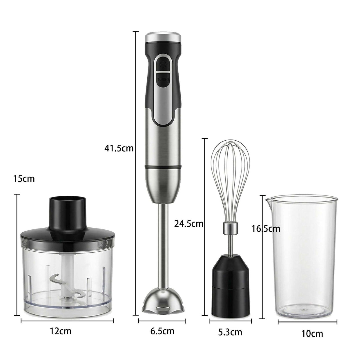 4-in-1 Multifunctional Hand Blender with 304 Stainless Steel Immersion Stick, Chopper Bowl, Whisk Attachment and Measuring Cup for Smoothies, Baby Food, Soups, Cream and Egg Whisking, and Vegetable Chopping in Home Kitchen (5-in-1)