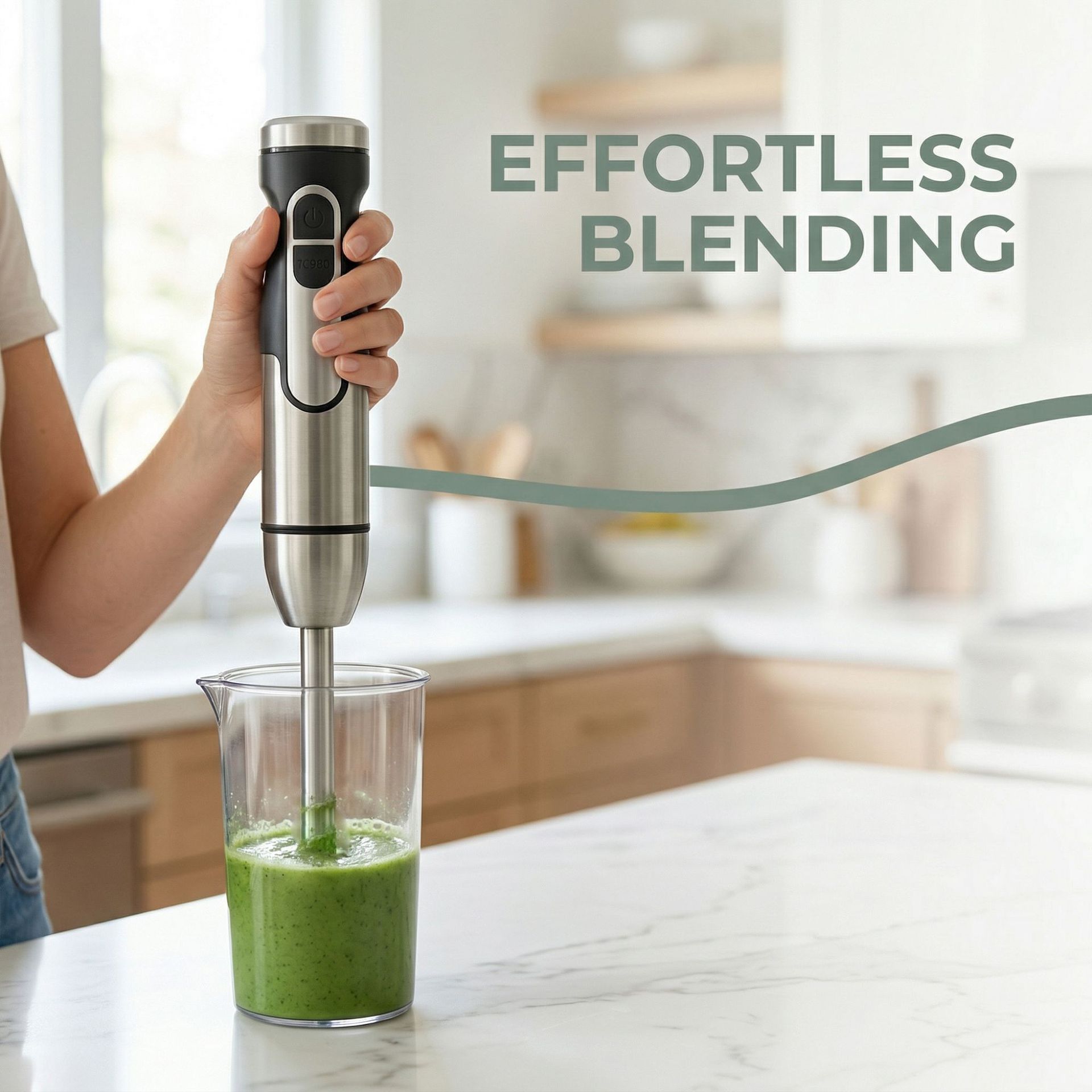 4-in-1 Multifunctional Hand Blender with 304 Stainless Steel Immersion Stick, Chopper Bowl, Whisk Attachment and Measuring Cup for Smoothies, Baby Food, Soups, Cream and Egg Whisking, and Vegetable Chopping in Home Kitchen (5-in-1)