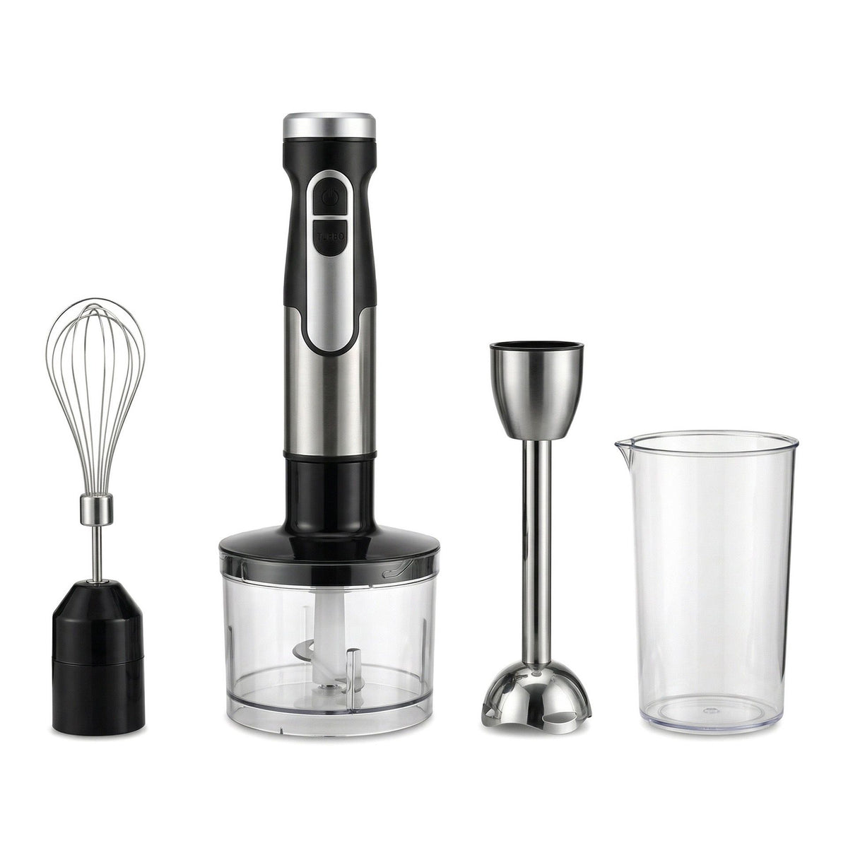 4-in-1 Multifunctional Hand Blender with 304 Stainless Steel Immersion Stick, Chopper Bowl, Whisk Attachment and Measuring Cup for Smoothies, Baby Food, Soups, Cream and Egg Whisking, and Vegetable Chopping in Home Kitchen (5-in-1)