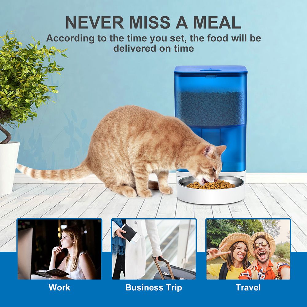 Smart Pet Feeder with WiFi and Button Control, 4L Automatic Cat and Dog Food Dispenser with Removable Stainless Steel Bowl, Ideal for Busy Owners, Travel, and Home Use (Blue, WIFI Version)