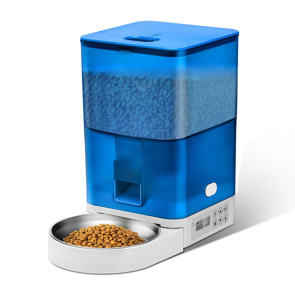 Smart Pet Feeder with WiFi and Button Control, 4L Automatic Cat and Dog Food Dispenser with Removable Stainless Steel Bowl, Ideal for Busy Owners, Travel, and Home Use (Blue, WIFI Version)