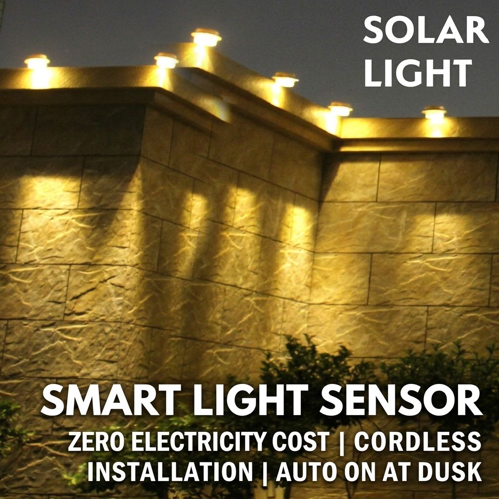 Solar Powered Smart Wall Light with Auto Dusk-to-Dawn Sensor, IP65 Waterproof Fence & Garden Accent Lighting, Available in 3000K Warm White or 6000K Cool White, Ideal for Patio, Pathway, and Courtyard Ambient Glow (8PCS, White Housing‑Cool White Light)