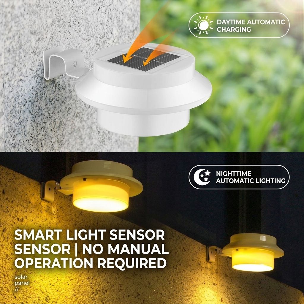 Solar Powered Smart Wall Light with Auto Dusk-to-Dawn Sensor, IP65 Waterproof Fence & Garden Accent Lighting, Available in 3000K Warm White or 6000K Cool White, Ideal for Patio, Pathway, and Courtyard Ambient Glow (8PCS, White Housing‑Cool White Light)