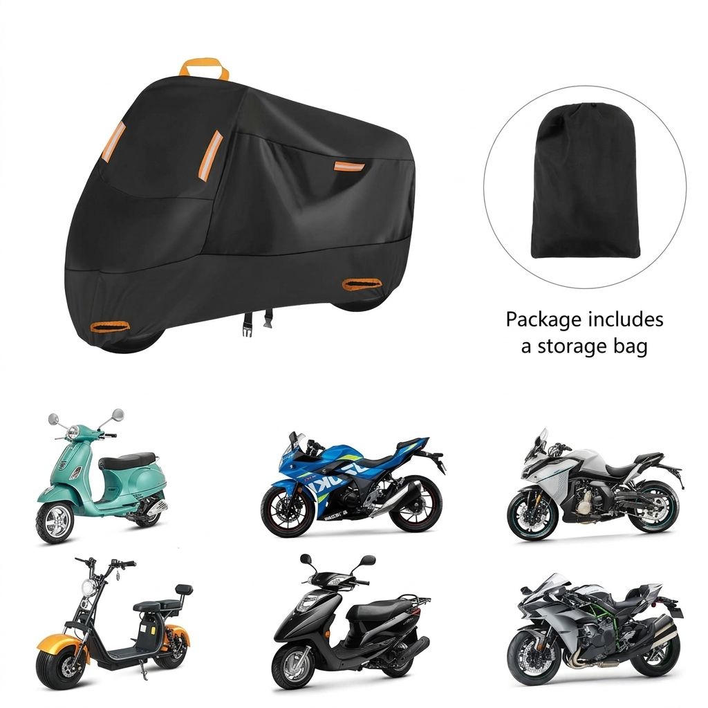 All-Weather Scooter & Motorcycle Cover with 210D Oxford Fabric, Reinforced Anti-Theft Lock Holes, Reflective Strips for Outdoor Protection Against Rain, UV, Dust, and Snow in Multiple Sizes (M)