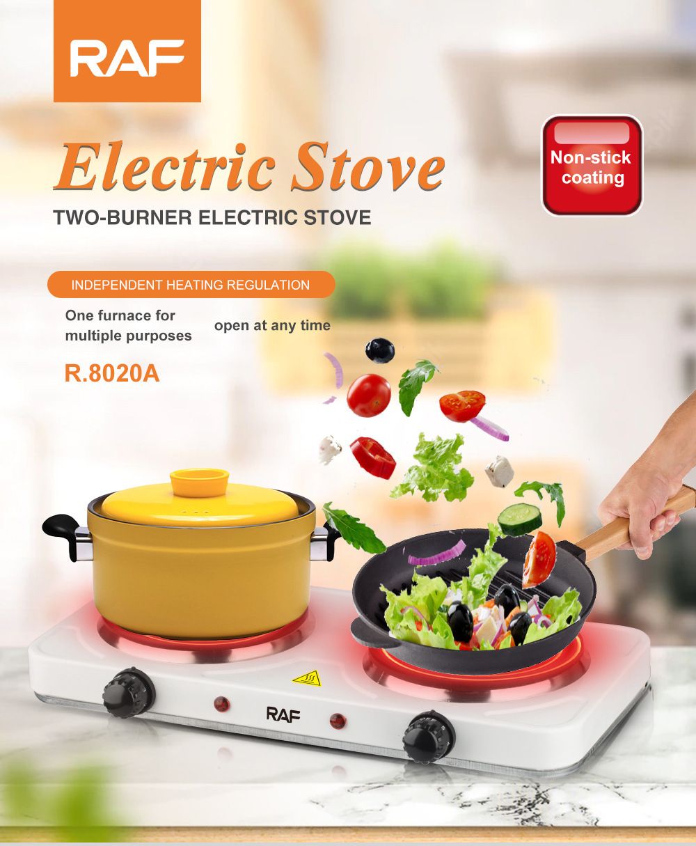 Double Burner Electric Ceramic Cooktop 2000W Countertop Hot Plate with 5-Level Temperature Control, Portable Dual Stove for Home Kitchen Cooking, Frying, Steaming, Boiling, Roasting and Daily Meal Preparation (White)