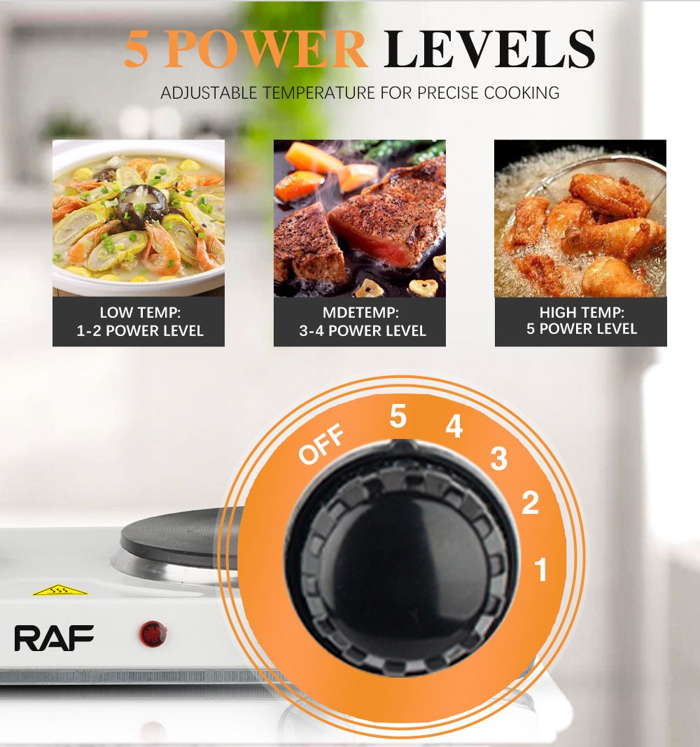 Double Burner Electric Ceramic Cooktop 2000W Countertop Hot Plate with 5-Level Temperature Control, Portable Dual Stove for Home Kitchen Cooking, Frying, Steaming, Boiling, Roasting and Daily Meal Preparation (White)