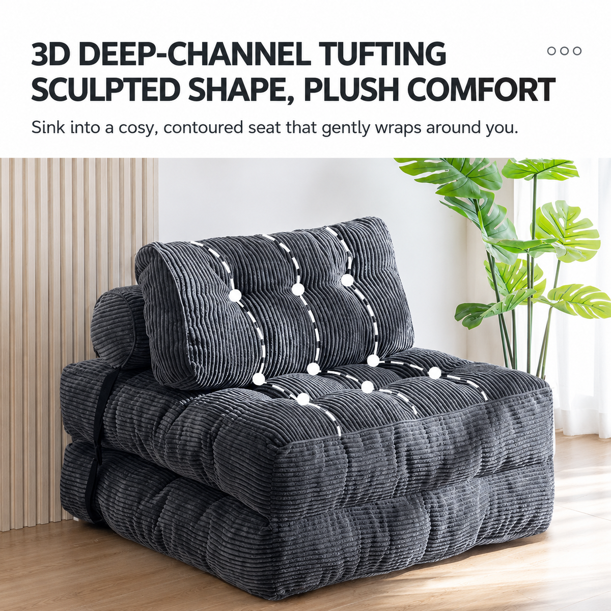 Convertible Folding Sofa Bed Pumpkin Design Corduroy Fabric Two-in-One Lounger for Living Room Bedroom Small Apartments Guest Room Daily Relaxation and Overnight Sleeping (Green)