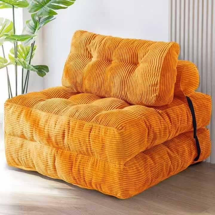 Convertible Folding Sofa Bed Pumpkin Design Corduroy Fabric Two-in-One Lounger for Living Room Bedroom Small Apartments Guest Room Daily Relaxation and Overnight Sleeping (Orange)