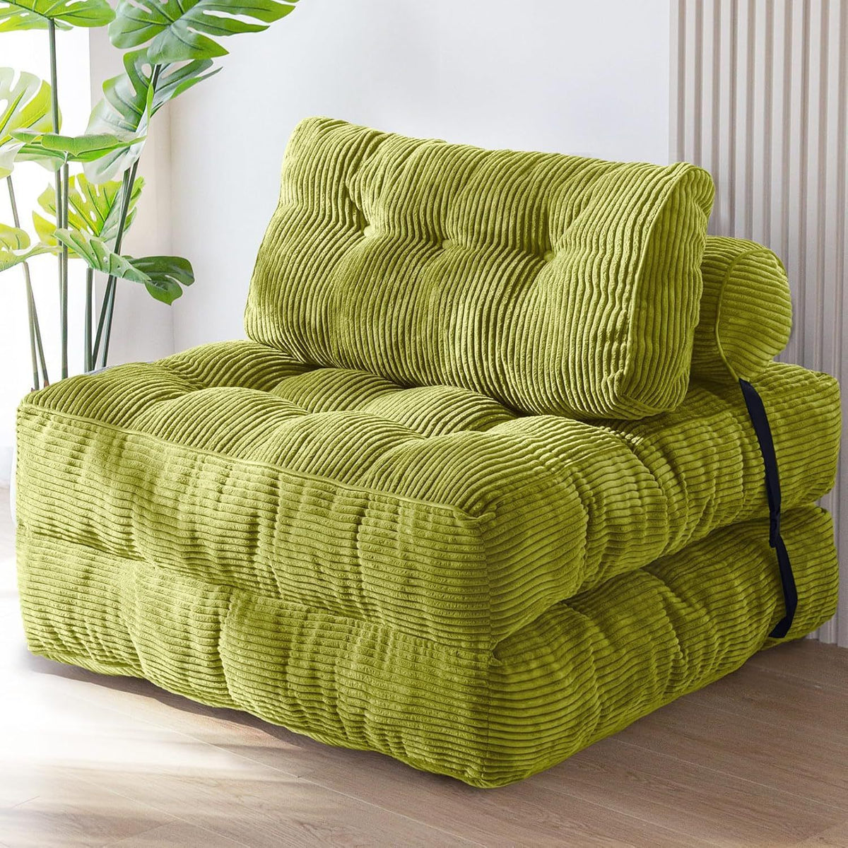Convertible Folding Sofa Bed Pumpkin Design Corduroy Fabric Two-in-One Lounger for Living Room Bedroom Small Apartments Guest Room Daily Relaxation and Overnight Sleeping (Orange)