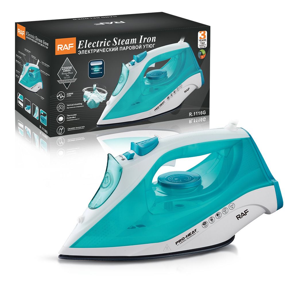 2200W Handheld Electric Steam Iron with Ceramic Soleplate, Continuous Steam and Vertical Ironing for Home Clothes Wrinkles (Black)