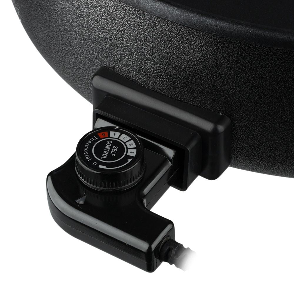Electric Pizza Pan with Non-Stick Surface and Glass Lid, Adjustable Temperature Control for Home Baking and Grilling (Black)
