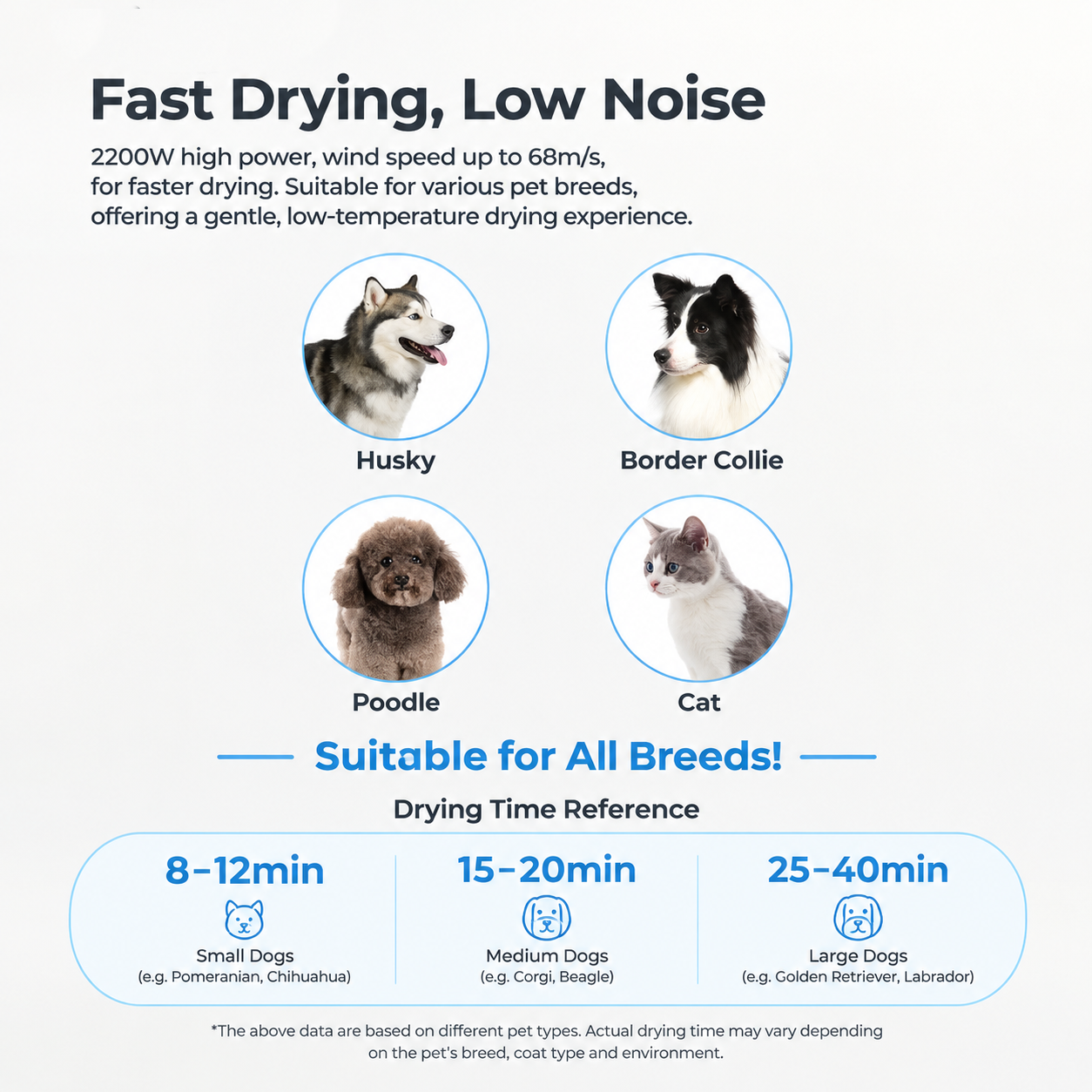 Smart Pet Grooming Dryer with Adjustable Speed Temperature and Replaceable Nozzles for Quick Drying and Loose Hair Removal After Bathing for Cats and Dogs at Home (Single Blow Pet Dryer)