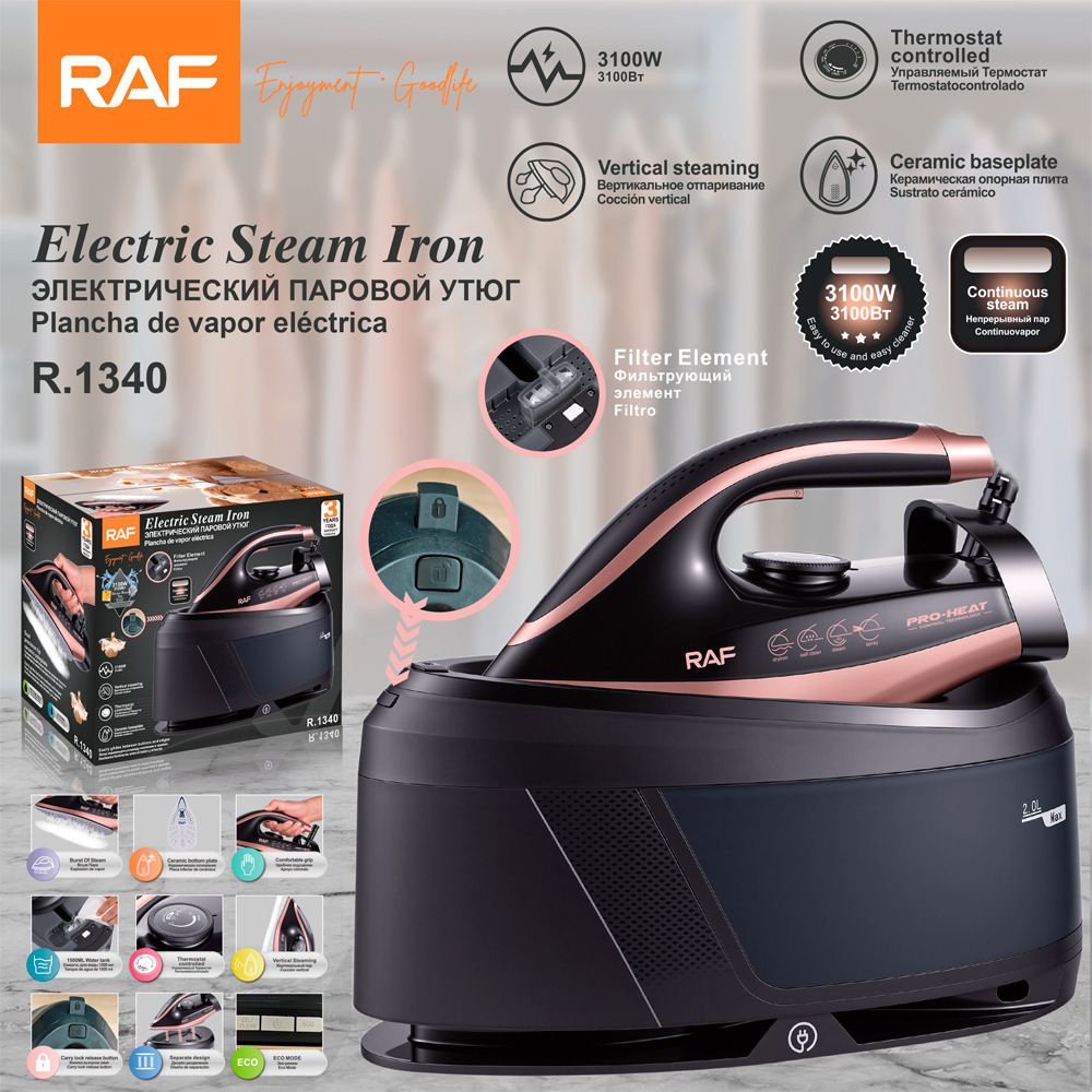 Professional Steam Station Iron with Ceramic Soleplate and Large Water Tank for Fast Wrinkle Removal on All Fabrics at Home (Black)