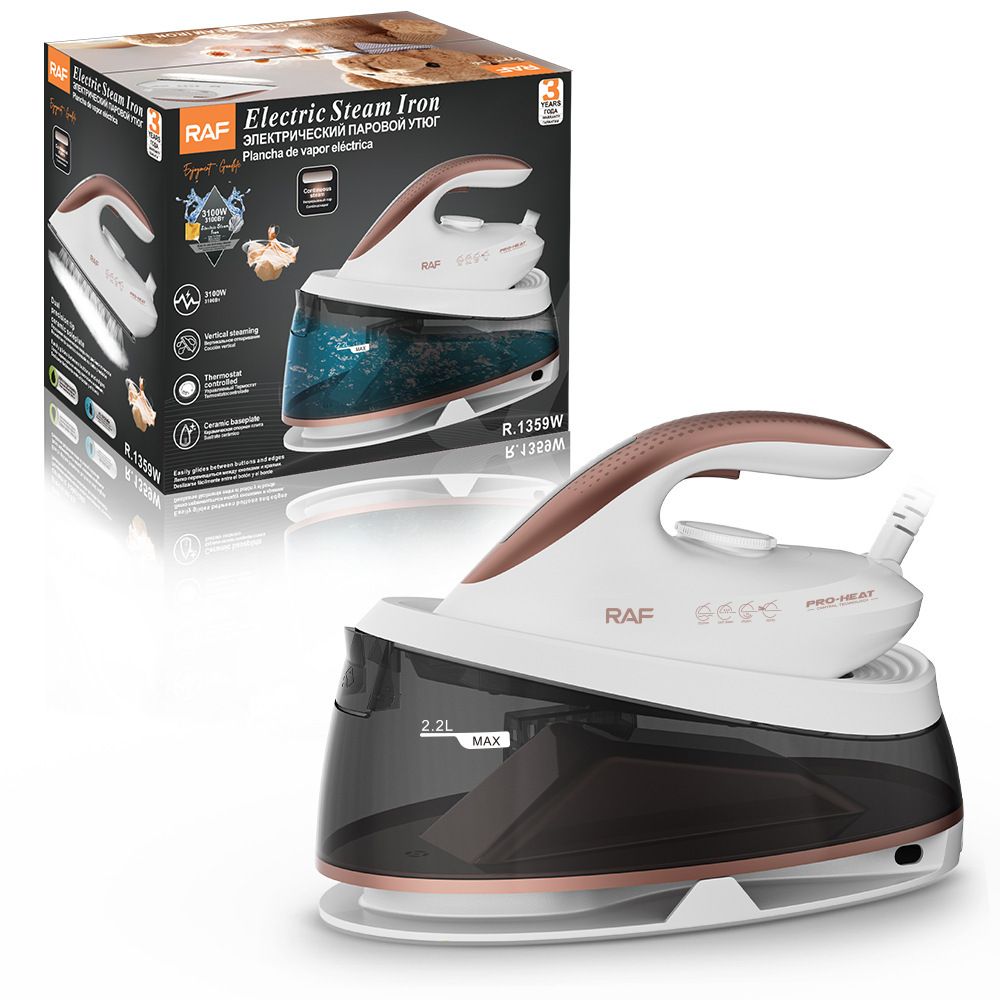 Professional Steam Station Iron with Ceramic Soleplate and Large Water Tank for Fast Wrinkle Removal on All Fabrics at Home (Black)