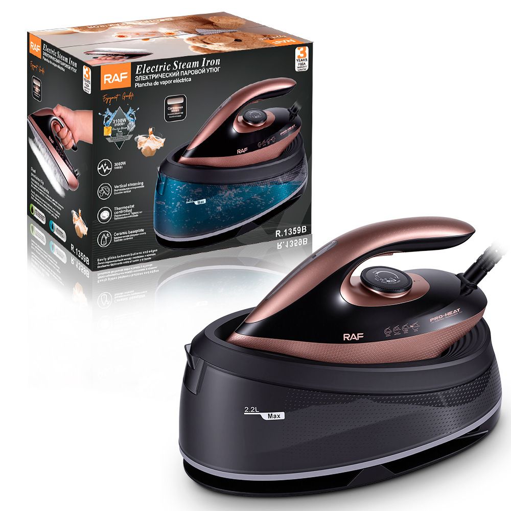 Professional Steam Station Iron with Ceramic Soleplate and Large Water Tank for Fast Wrinkle Removal on All Fabrics at Home (Black)