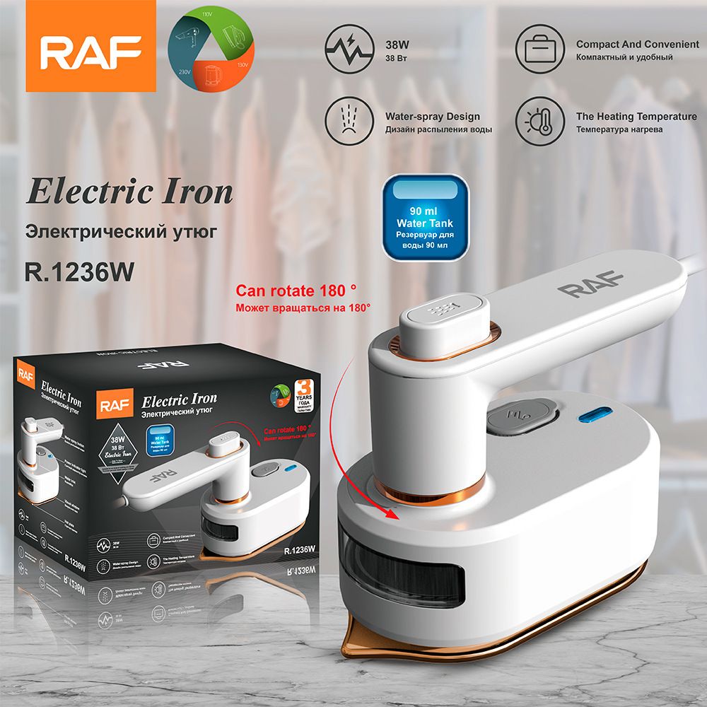 Portable Handheld Steam Iron with 180° Rotating Handle for Home and Travel, Compact Garment Steamer for Wrinkle Removal and Fabric Care (Black)